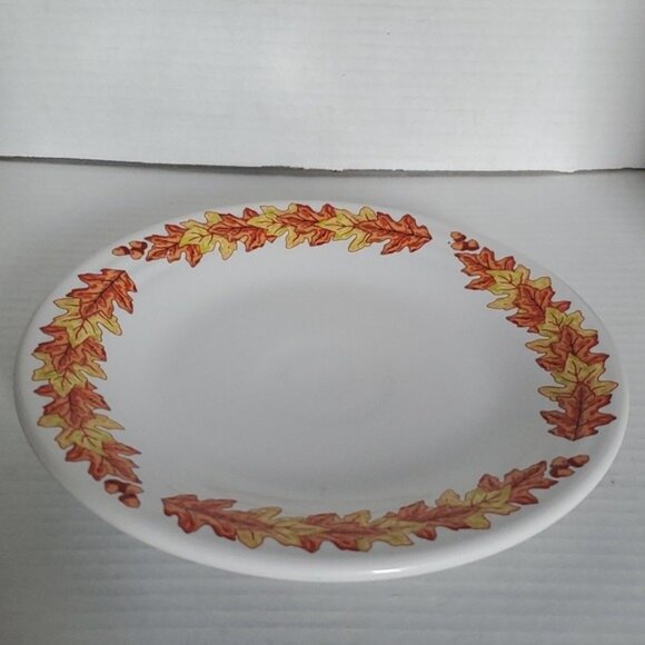 Fiestaware Fiesta Fall Leaves Acorn Ceramic Luncheon Plate 9" Classic Rim White - Picture 6 of 16